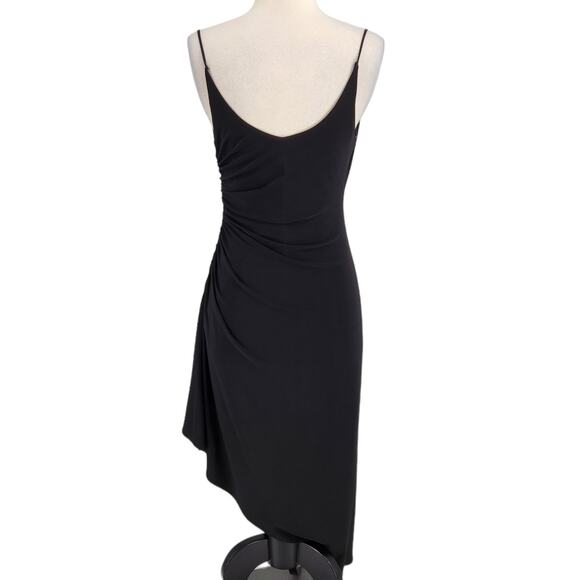 Laundry Black Asymmetrical Faux Wrap Ruched Party Dress Sleek Curve Hugging 4 - Picture 6 of 7